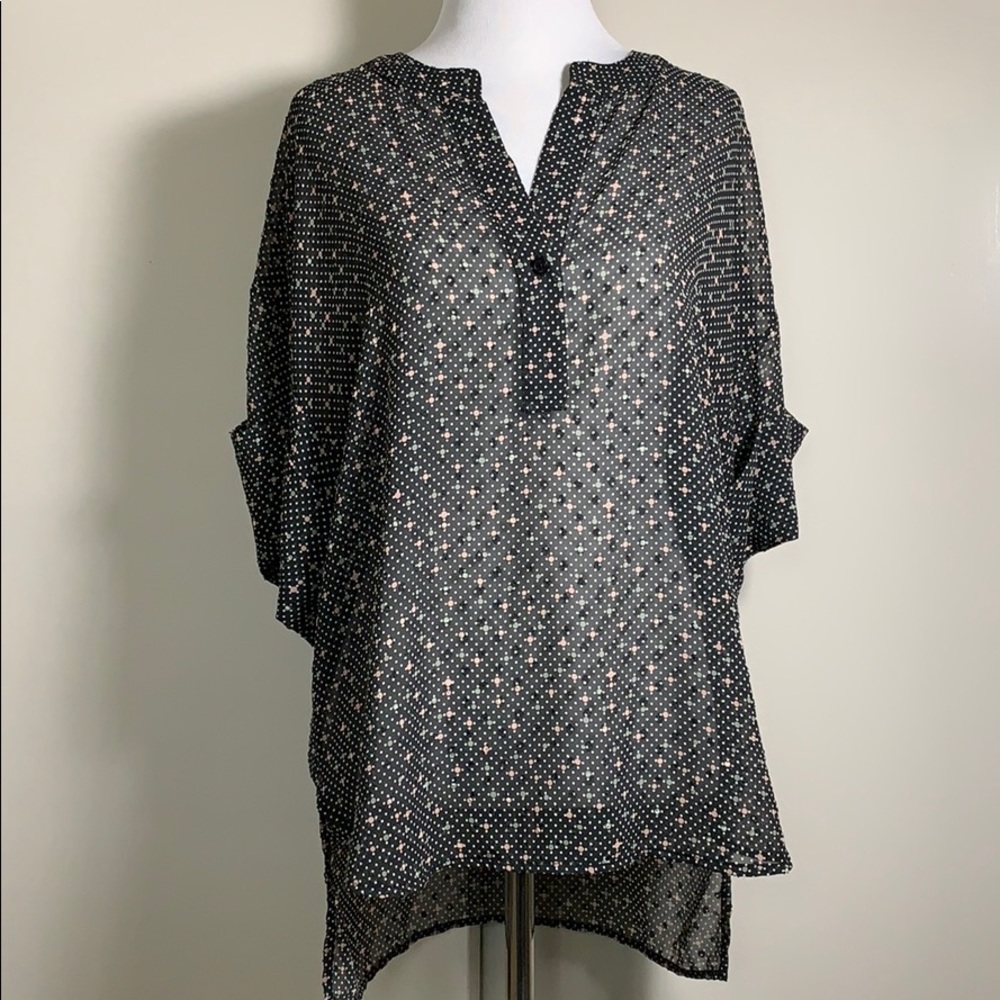 CAbi Swiss Dot Sheer Black Dolman Blouse #239